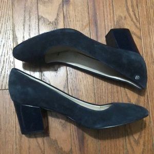 Calvin Klein chunky 3in heal velvet navy blue new never worn